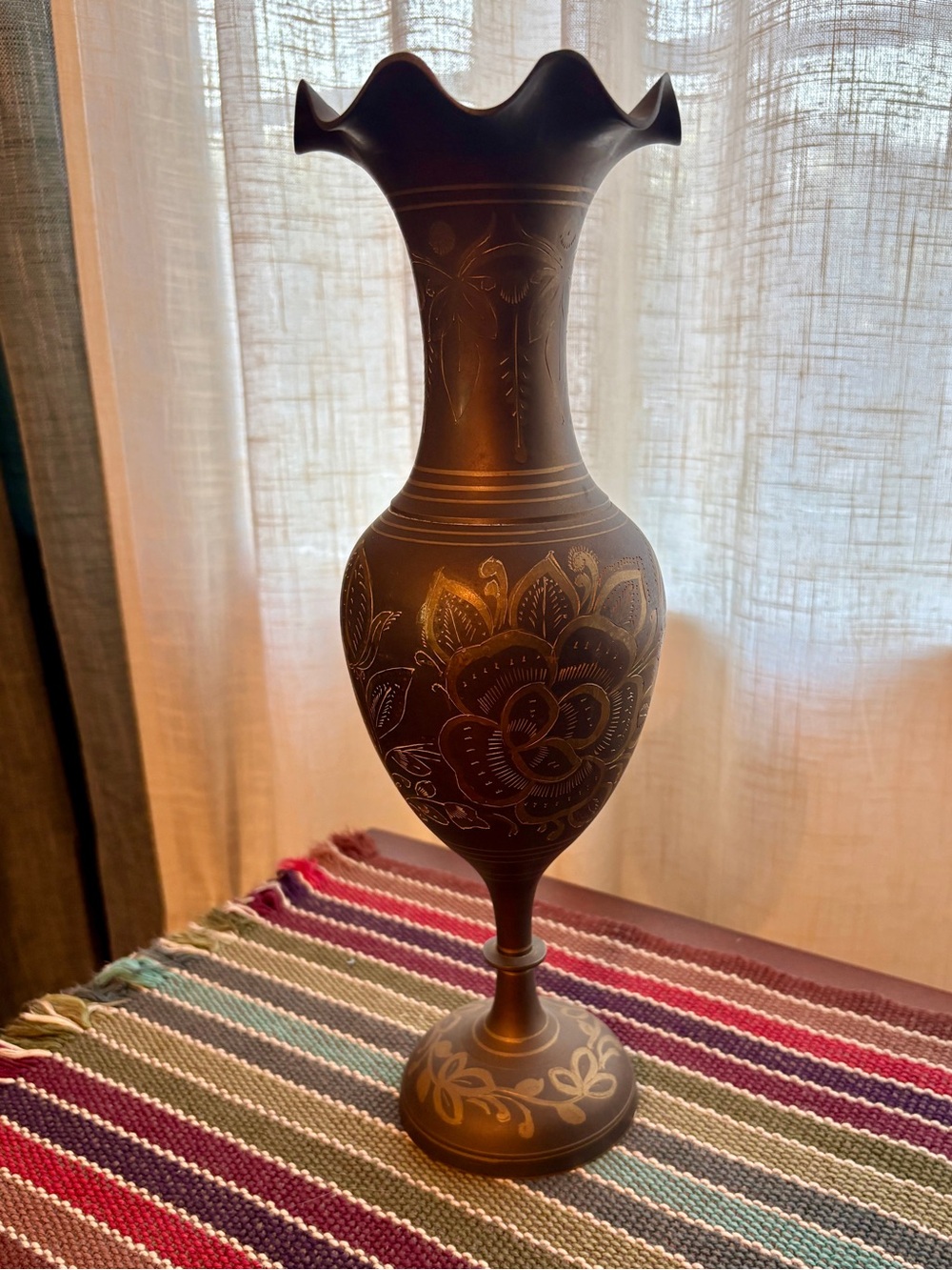 Decorative Floral Ruffled Vase in Brass